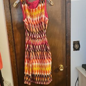 Roz & Ali Vibrant Pink and Orange Midi Dress